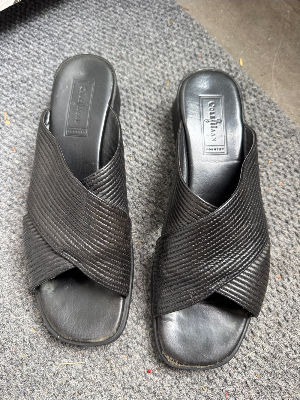 COLE HAAN BLACK LEATHER CROSS OVER STRAP MULES SLIDES SANDALS SIZE 10M